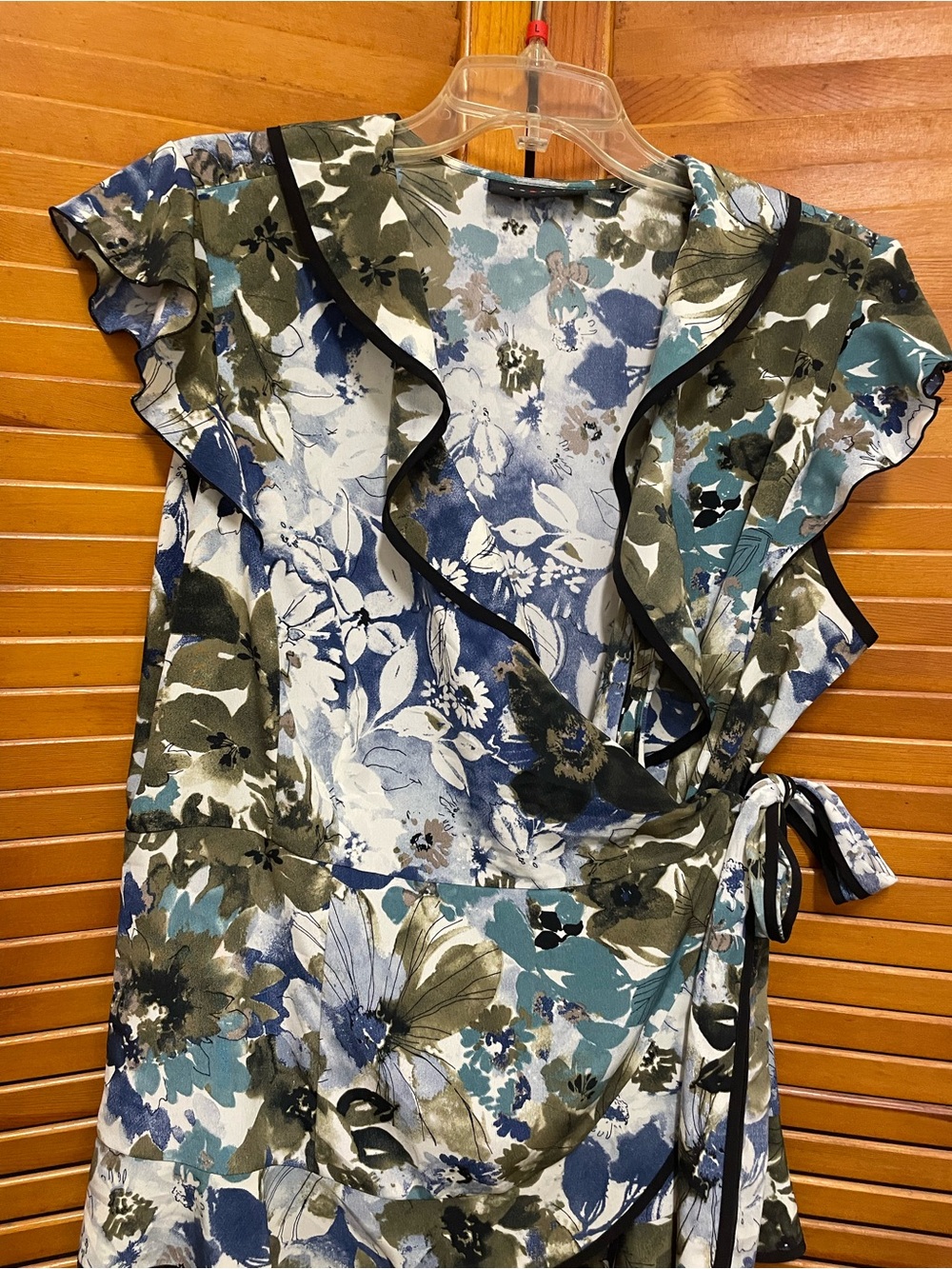 Axcess Floral Wrap Blouse in Blue & Olive